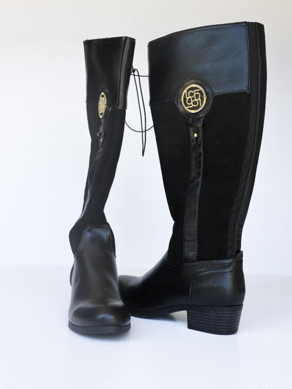 Liz Claiborne Black Faux Leather & Suede Tall Riding Boots (6M)